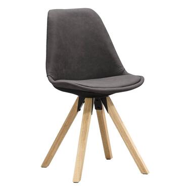 Eetkamerstoel Senja - stof - antraciet - naturel hout - Leen Bakker