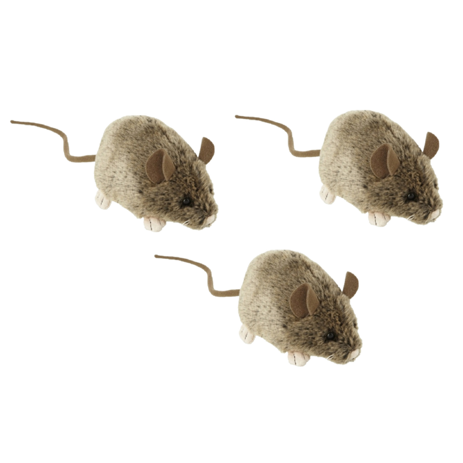 Nature Planet pluche knuffeldier muis - 3x - grijs/bruin - 12 cm - muizen knuffels -