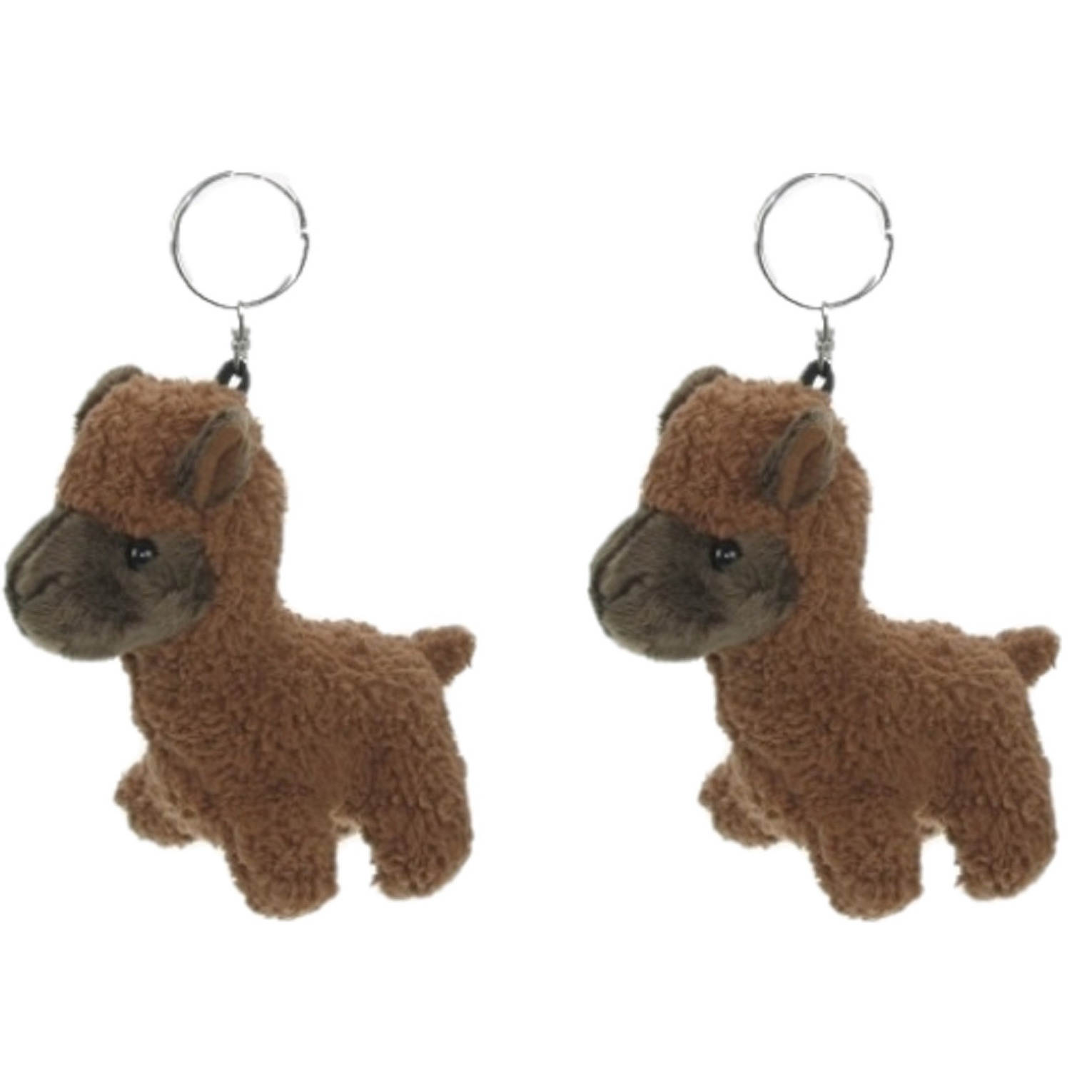 Set van 2x stuks alpaca knuffel sleutelhanger 12 cm bruin -