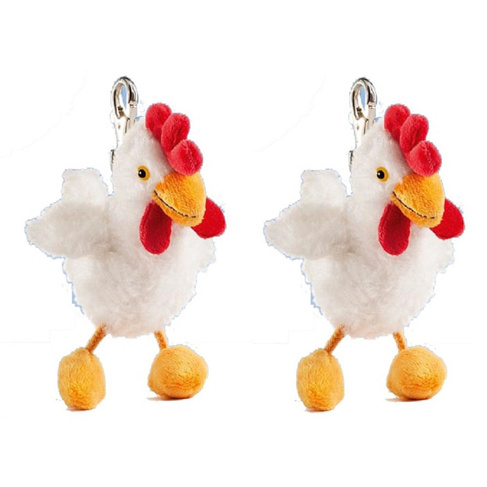Set van 2x stuks pluche kip knuffel sleutelhanger 12 cm -