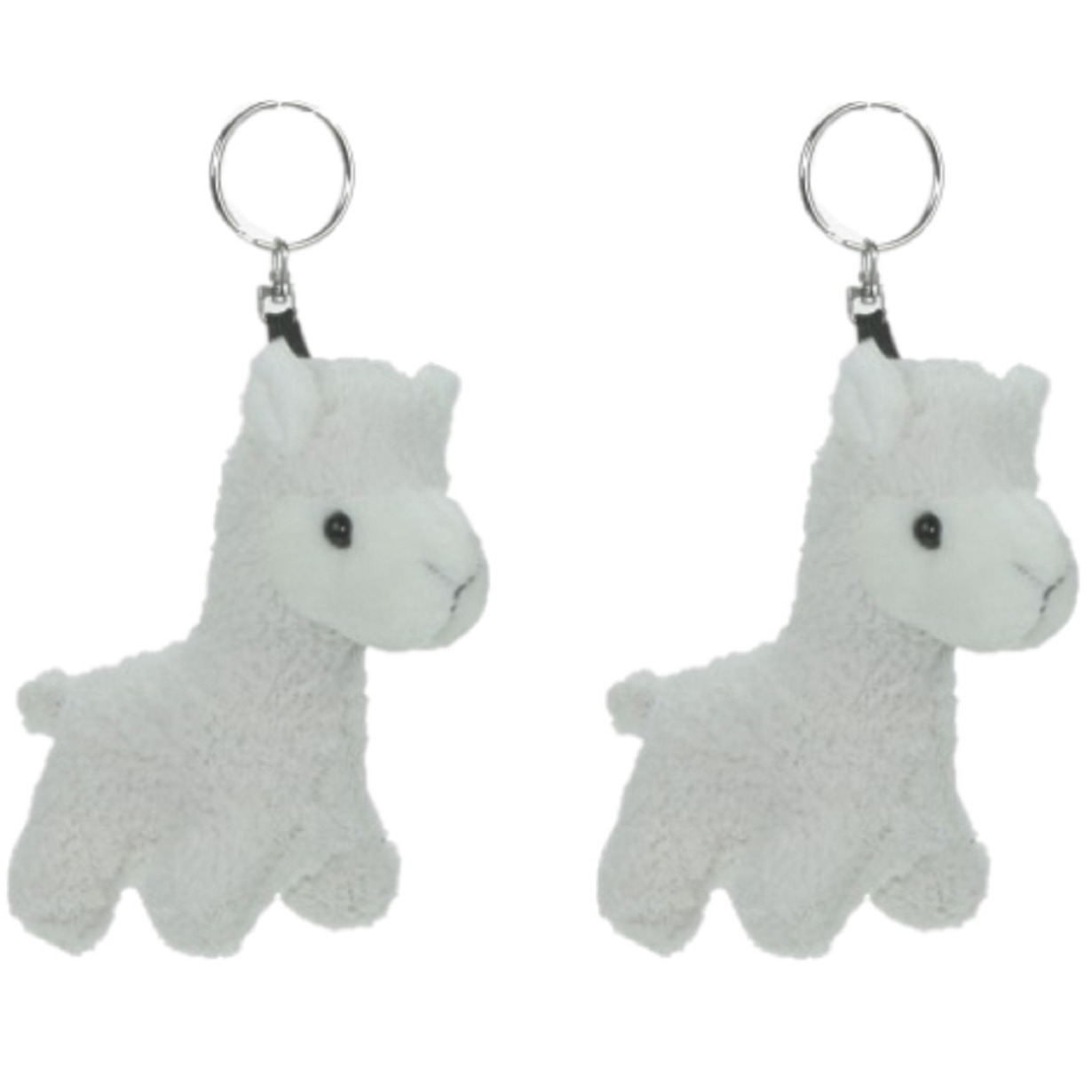 Set van 4x stuks alpaca mini knuffel sleutelhanger 12 cm wit -