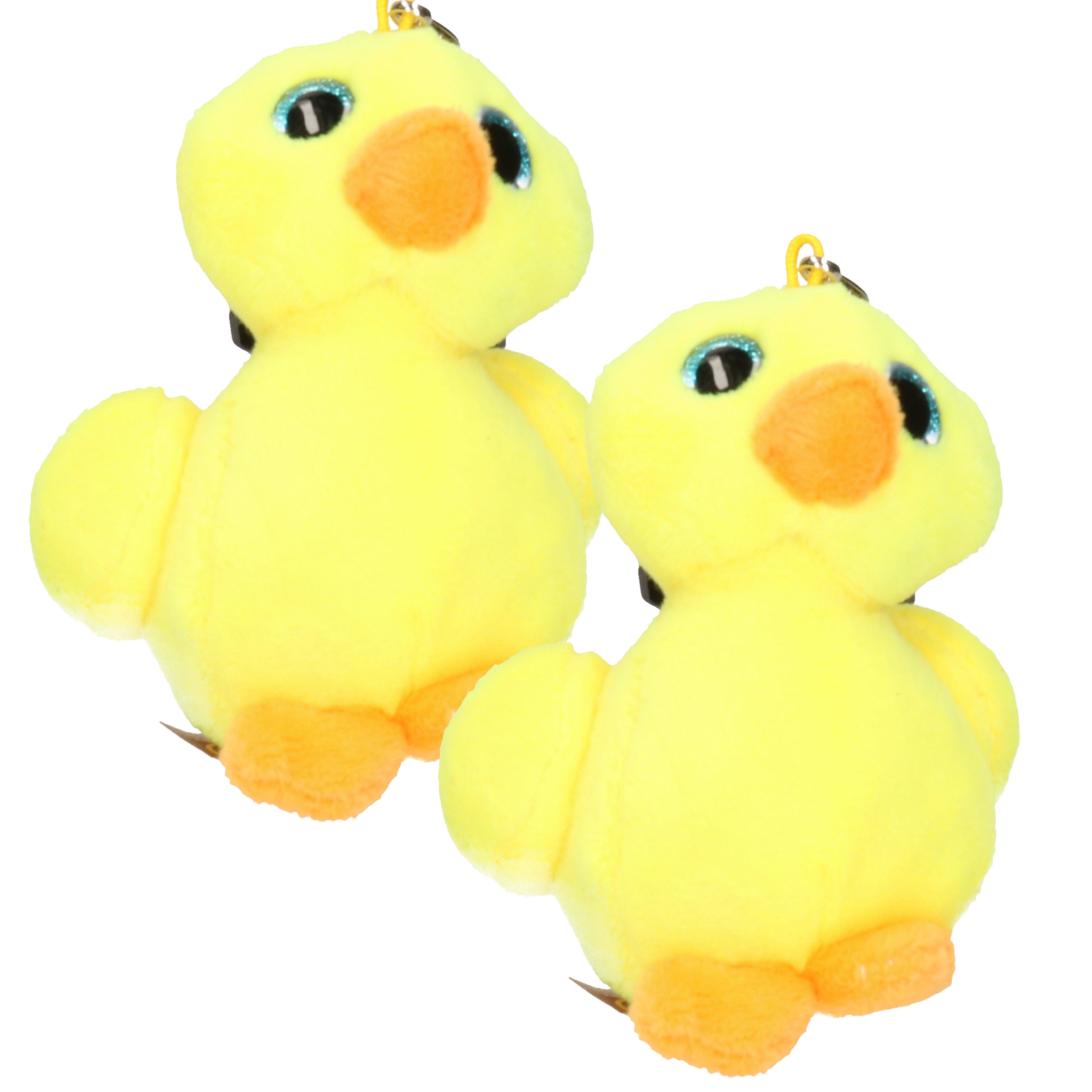 Set van 2x stuks pluche mini baby eend knuffel sleutelhanger 9 cm -