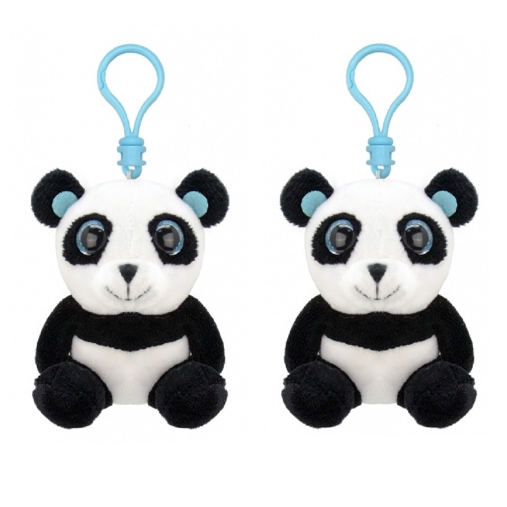Set van 2x stuks pluche mini panda knuffel sleutelhanger 9 cm -