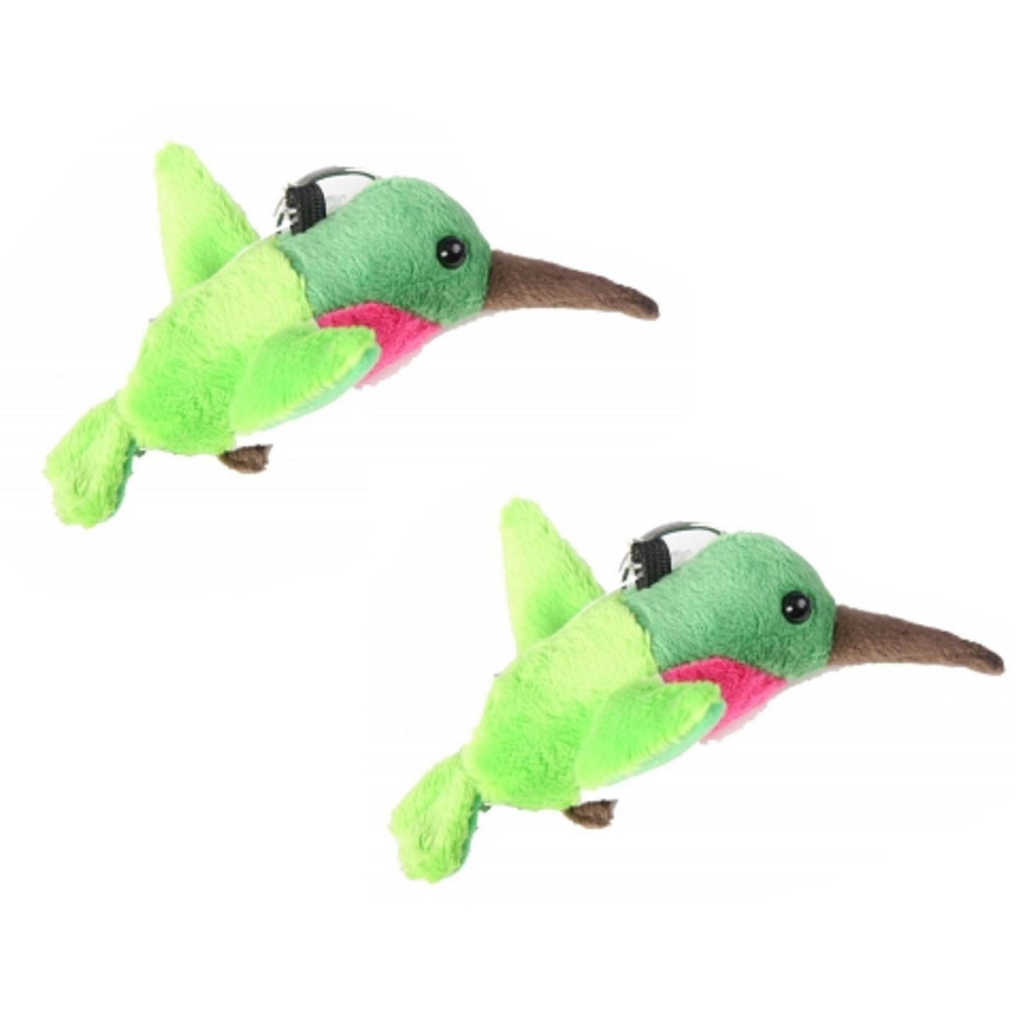 Set van 2x stuks groene pluche kolibrie vogel sleutelhanger 12 cm -