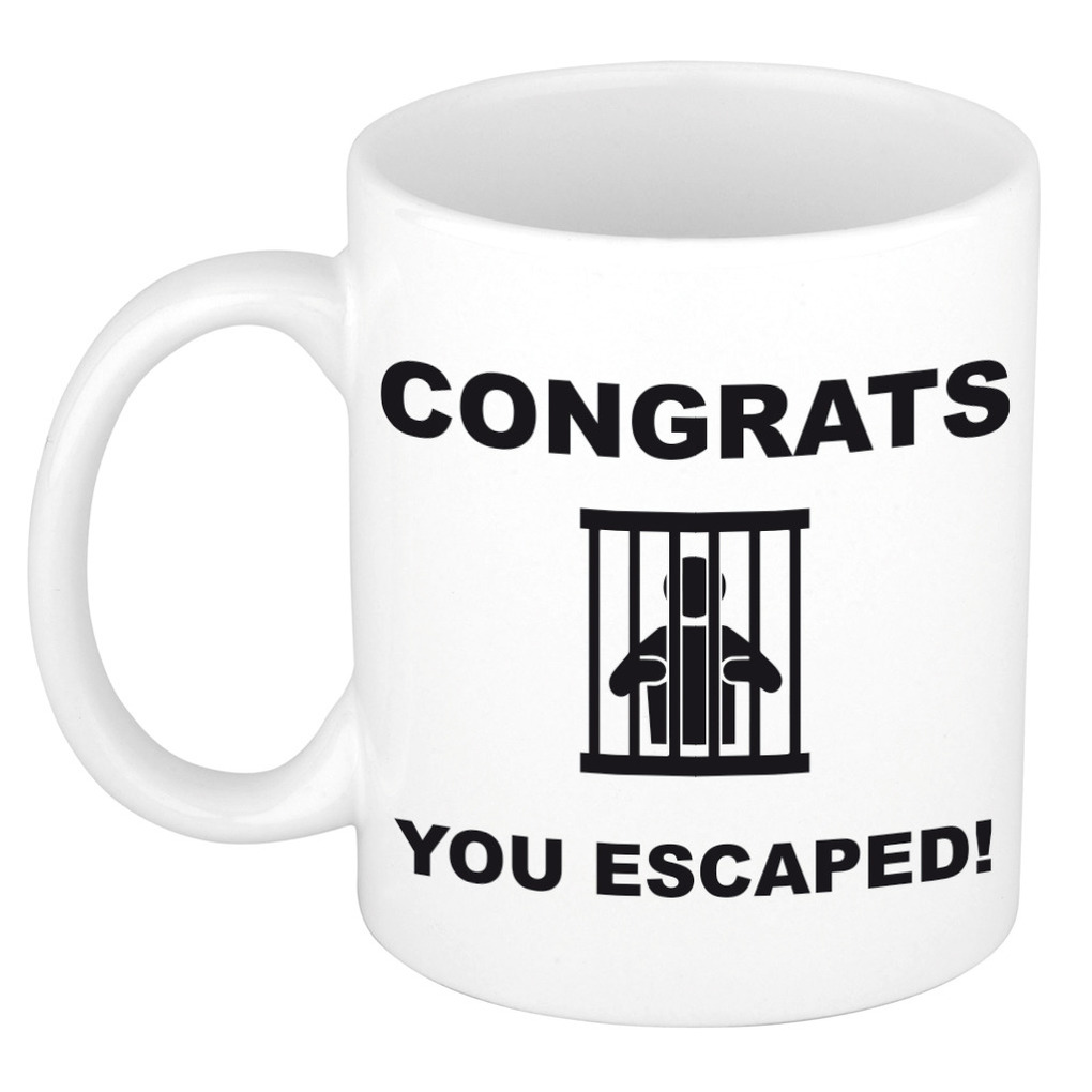 Cadeau mok voor collega - wit - you escaped - afscheid/pensioen - keramiek - 300 ml -