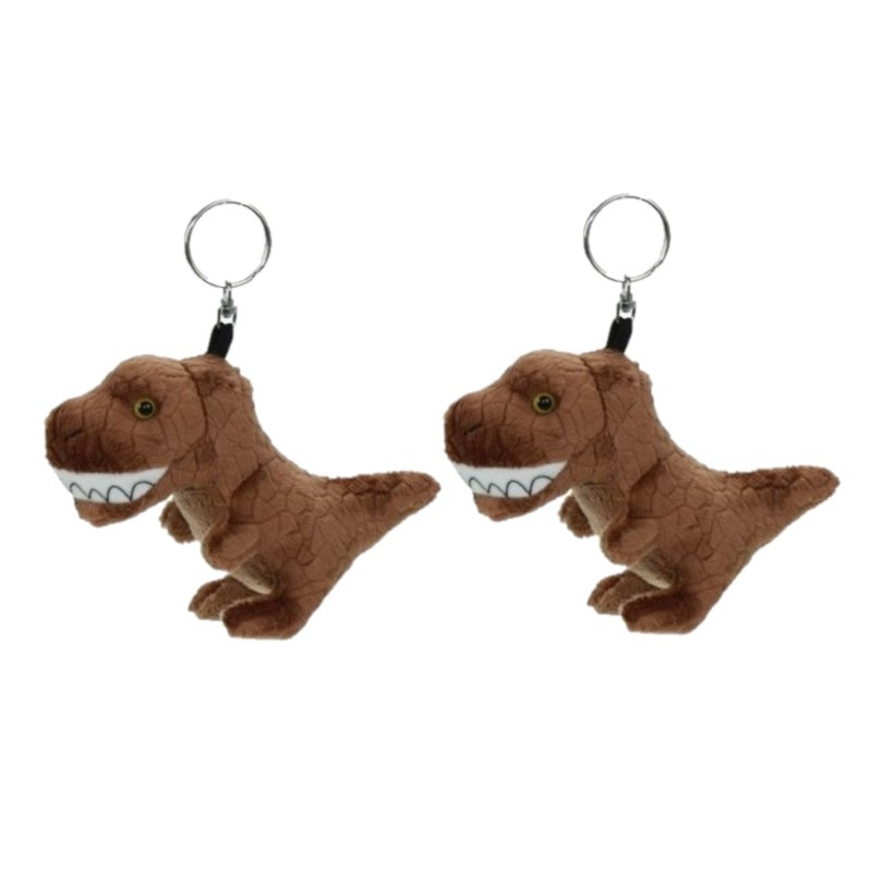 Set van 2x stuks pluche knuffel T-rex dinosaurus sleutelhanger 16 cm -