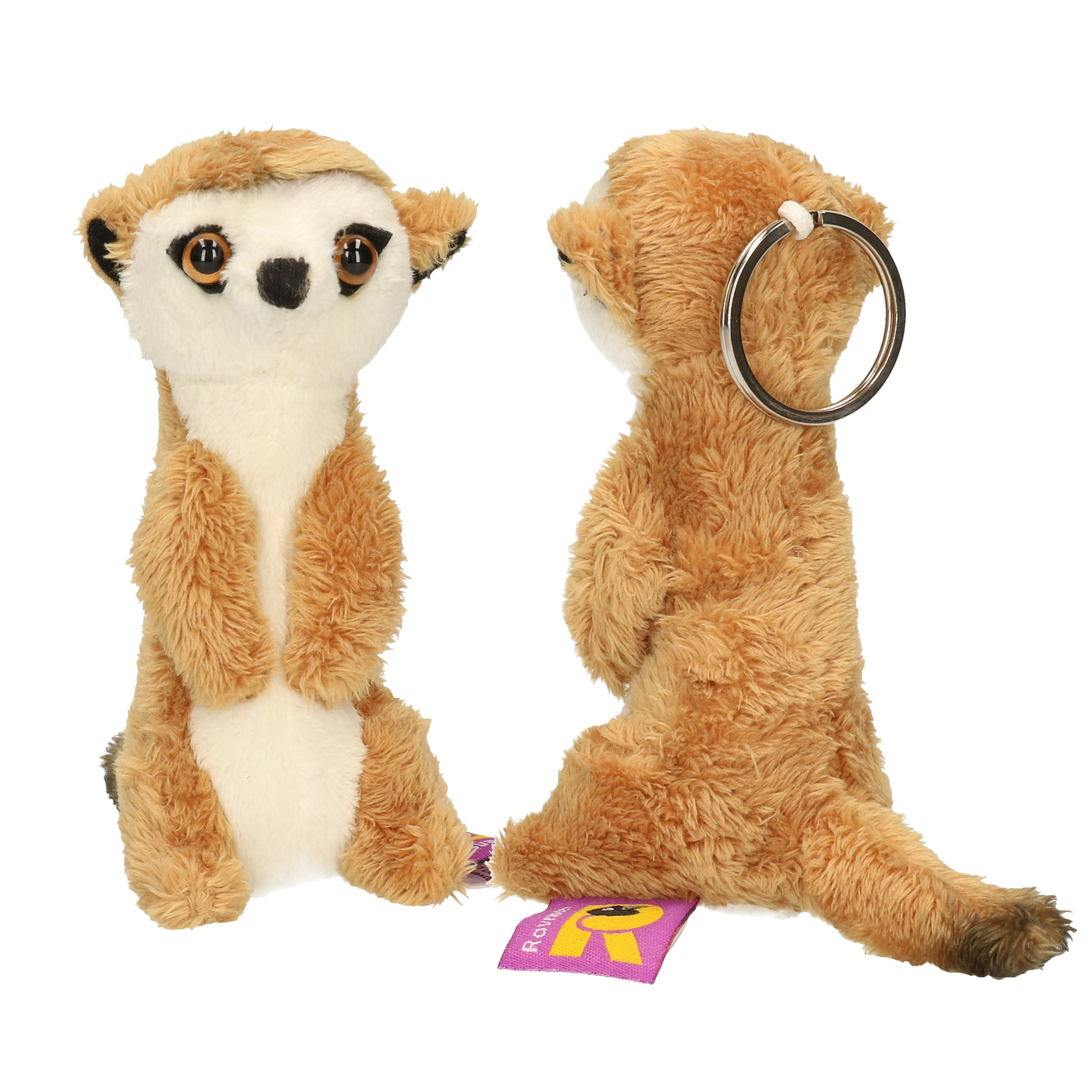 Pluche sleutelhanger stokstaartje - 2x - knuffel - 10 cm - Stokstaartjes dieren sleutelhanger -