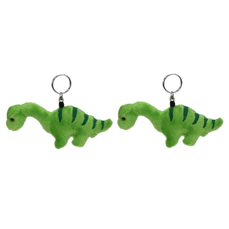 Set van 2x stuks pluche mini knuffel Brontosaurus dinosaurus sleutelhanger 16 cm -