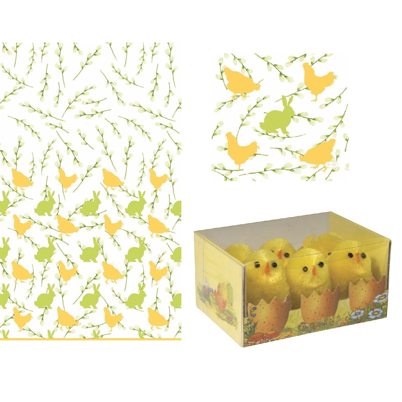 Pasen tafeldecoratie set konijnen tafelkleed, 6x kuikens en 20x servetten - tafelversiering Pasen -