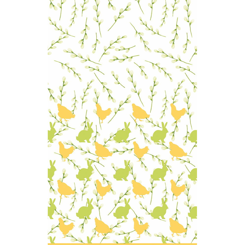 Pasen tafelkleed/tafellaken konijnen en hanen geel / groen 138 x 220 cm -