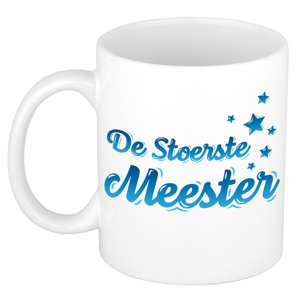 De stoerste meester kado mok / beker wit met blauwe sterren - verjaardagscadeau -