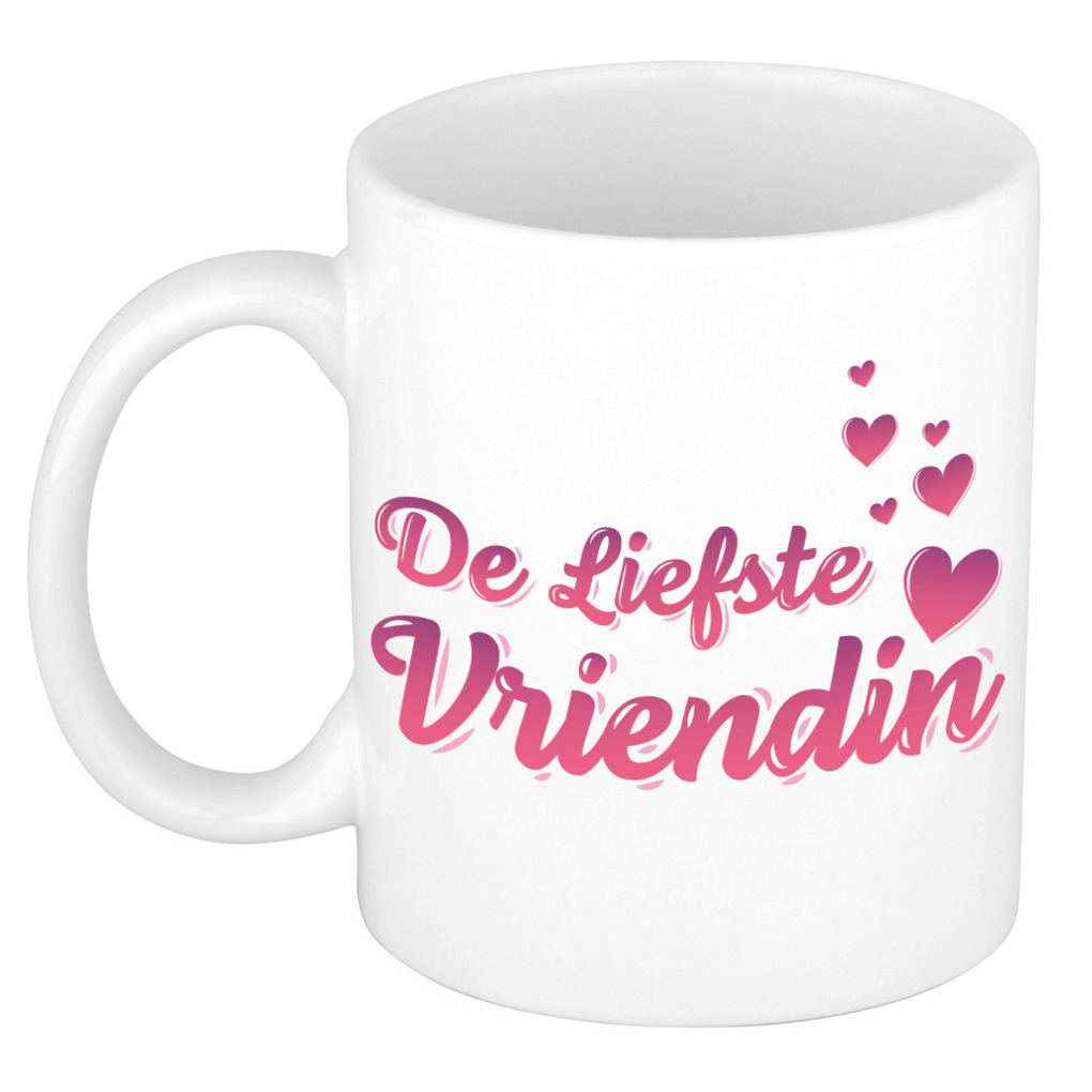 De liefste vriendin kado mok / beker wit met roze hartjes - verjaardagscadeau -