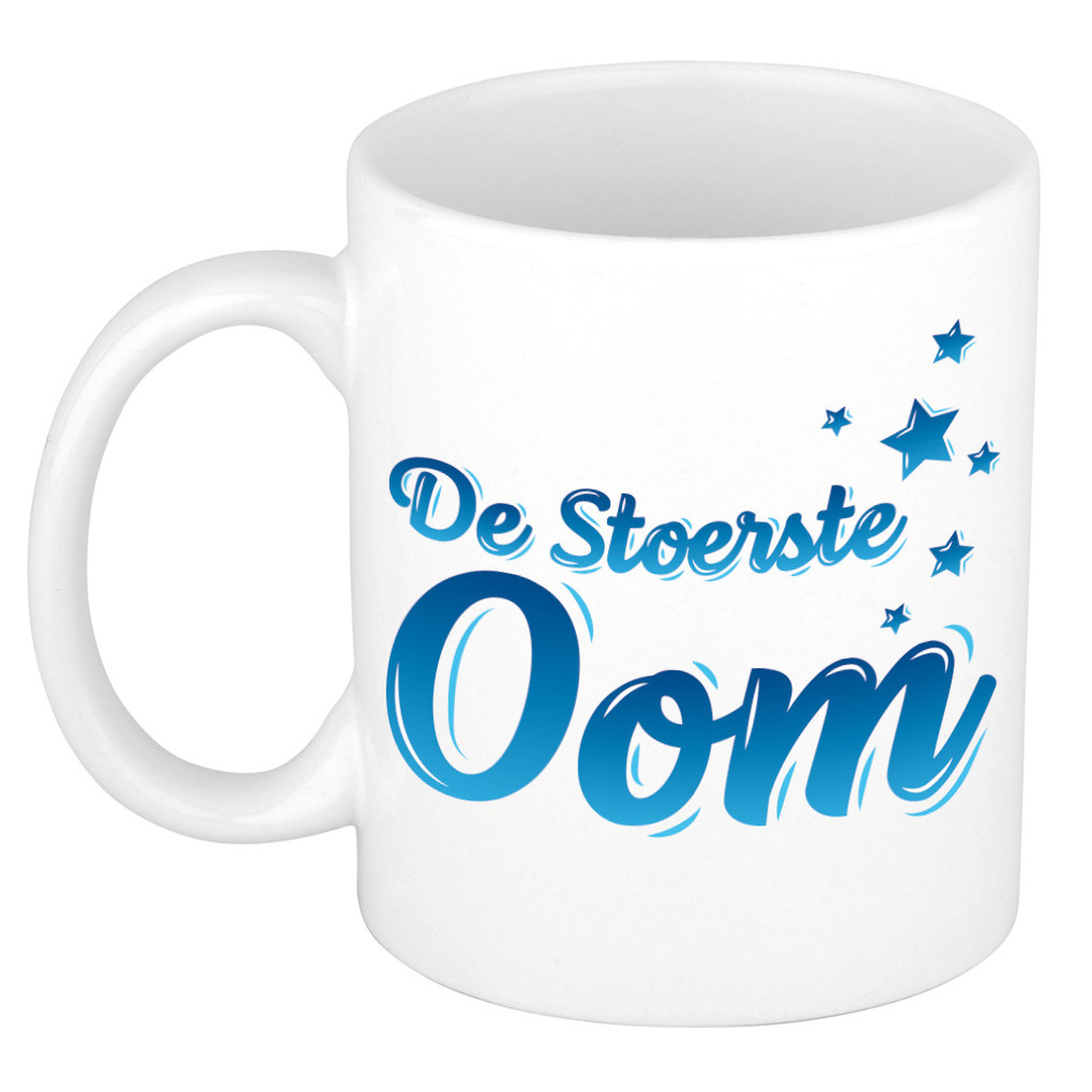 De stoerste oom kado mok / beker wit met blauwe sterren - verjaardagscadeau -