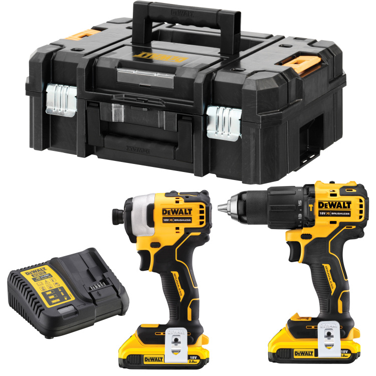 DEWALT Accu schroevendraaier combiset DCK2062D2T 18V klopboorschroevendraaier TSTAK Box II, 2 Li-ion XR accu's (2,0 Ah) inbegrepen