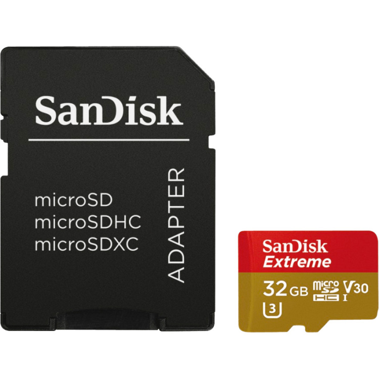SanDisk Extreme microSDHC 32 GB geheugenkaart UHS-I U3, Class 10, V30, A2, incl. Adapter