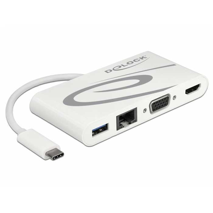 DeLOCK USB-C 3.1 > HDMI + VGA + LAN + USB adapter 0,14 meter, 4K 30 Hz