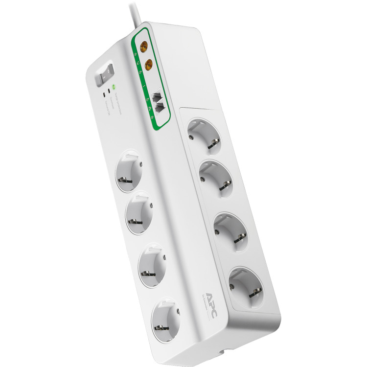 APC Stekkerdoos met overspanningsbeveiliging 8x (+Coax & Telefoon) stekkerdoos voor 8 stekkers, RJ-11, PMF83VT-GR