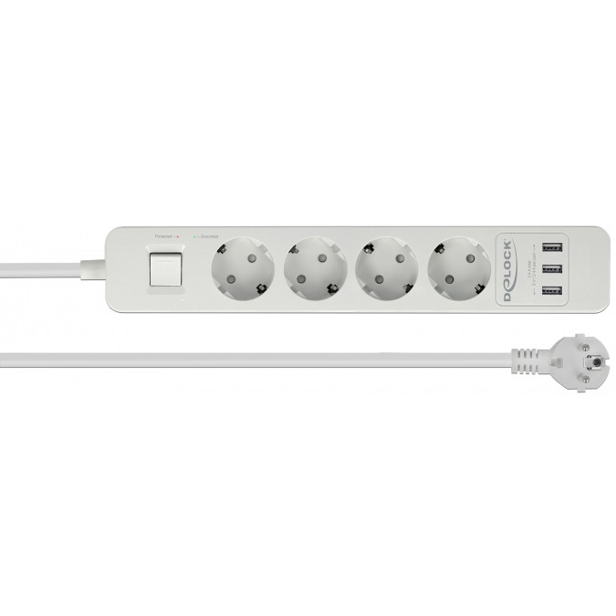 DeLOCK 4-weg stekkerdoos met USB-poorten stekkerdoos
