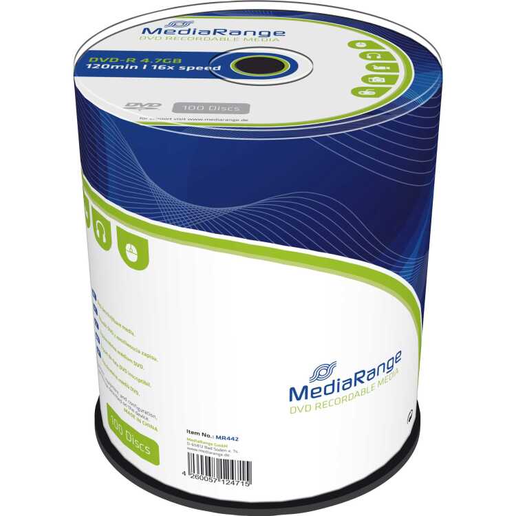MediaRange DVD-R 4,7 GB blanco dvd's 16x, 100 stuks