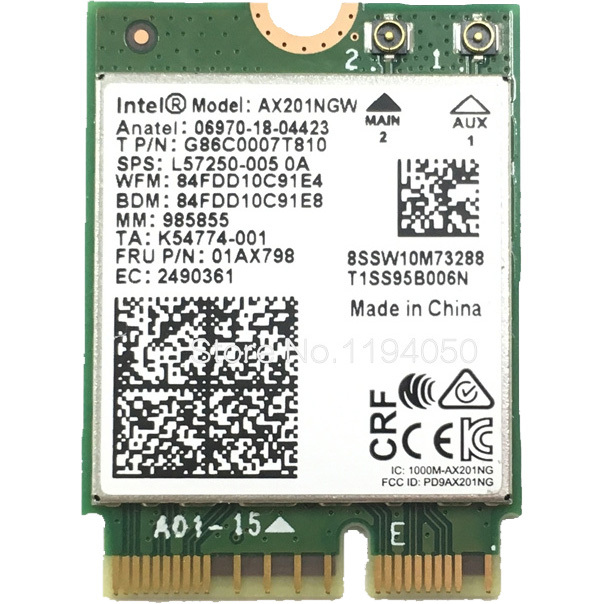 Intel® Wi-Fi 6 AX201 adapter (non vPro) wlan adapter AX201.NGWG.NV, M.2