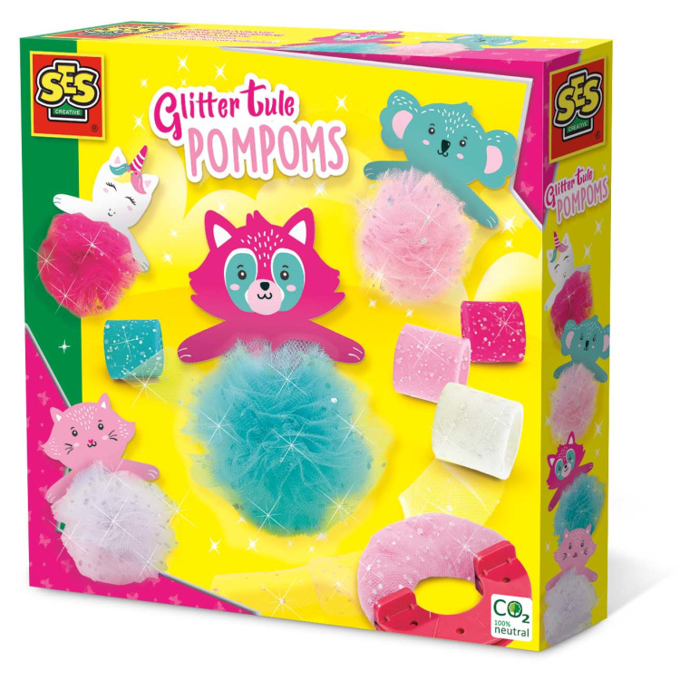 SES Creative Glitter tule pompons knutselen 14677