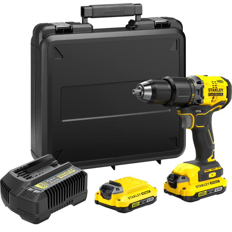 Stanley FATMAX V20 18V Brushless schroefklopboormachine klopboormachine Koffer, 2 accu's (2.0Ah) en oplader (2A) inbegrepen