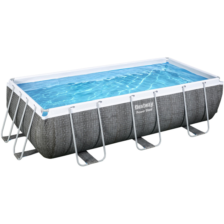 Bestway Zwembad power steel set rechthoek rotan 404 zwembad Incl. Filterpomp (220-240V) + ladder