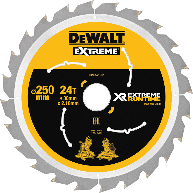 DEWALT Cirkelzaagblad DT99571, 250mm / 30mm zaagblad 24 tanden, voor stationaire cirkelzaag
