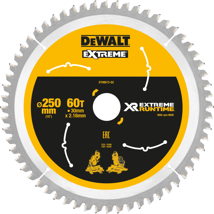 DEWALT Cirkelzaagblad DT99573, 250mm / 30mm zaagblad 60 Tanden