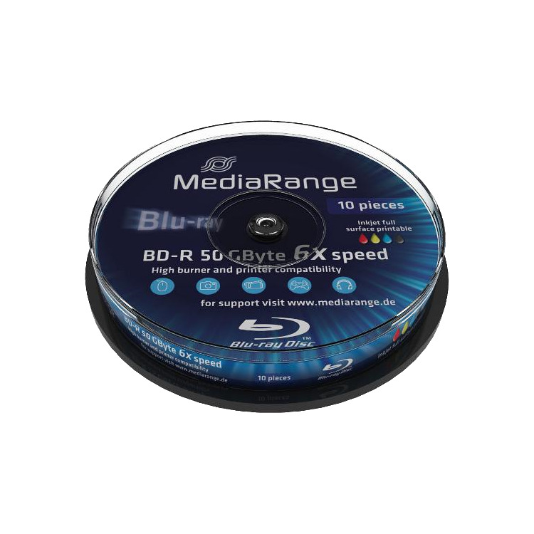 MediaRange BD-R 50 GB blu-ray media 6x, 10 stuks, bedrukbaar