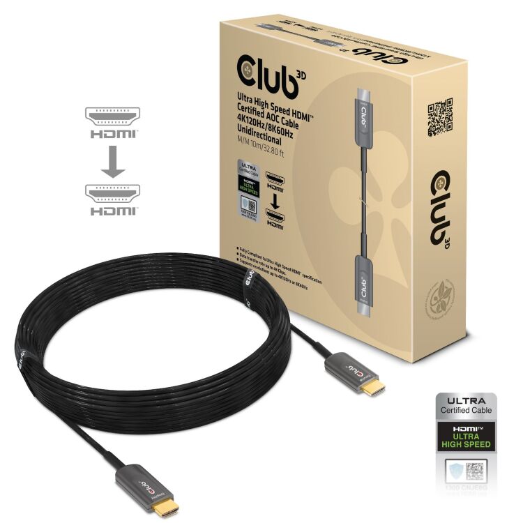 Club 3D HDMI Certified AOC kabel 10 meter, 4K 120Hz, 8K 60Hz