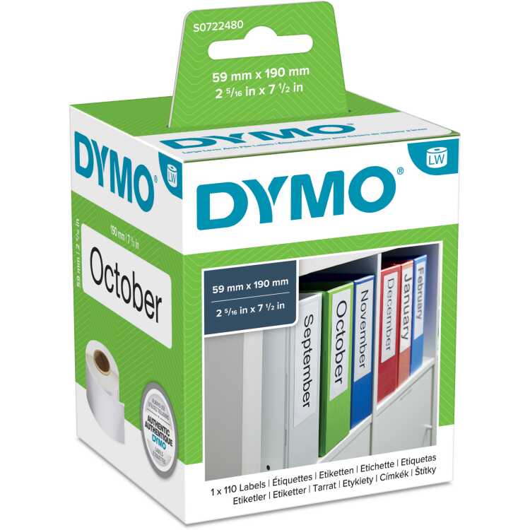 Dymo LW ringmaplabels, groot, 59 mm x 190 mm label