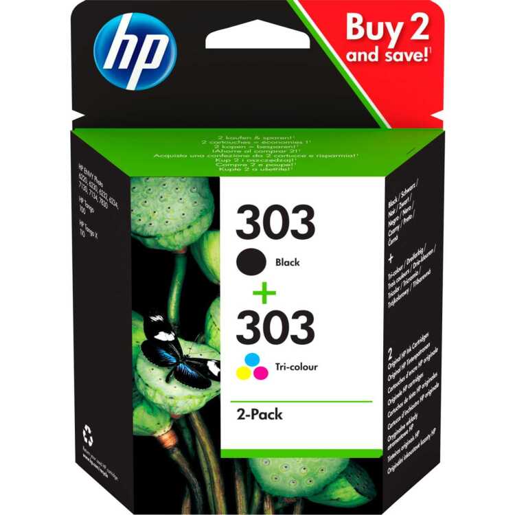 HP 303 zwarte/drie-kleuren inktcartridges - 2-pack inkt 3YM92AE