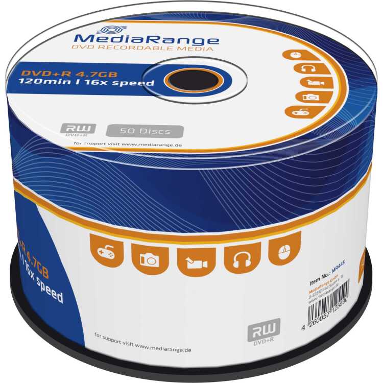 MediaRange DVD+R 4,7 GB blanco dvd's 16x, 50 stuks