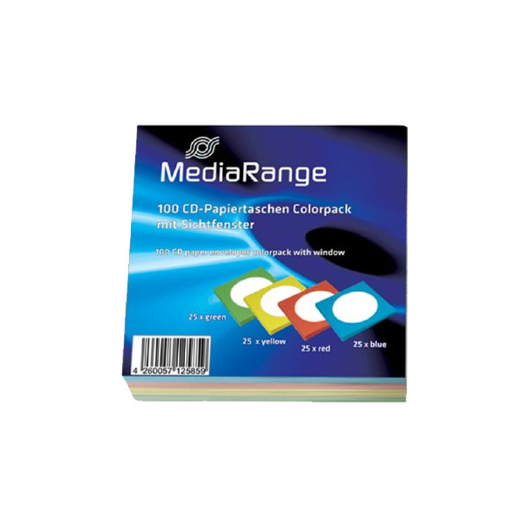 MediaRange CD/DVD Paper Sleeves Color-Pack sleeve 100 stuks