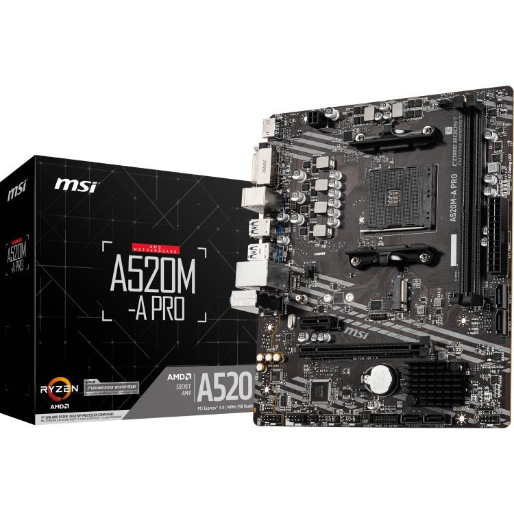 MSI A520M-A PRO moederbord RAID, Gb-LAN, Sound, µATX