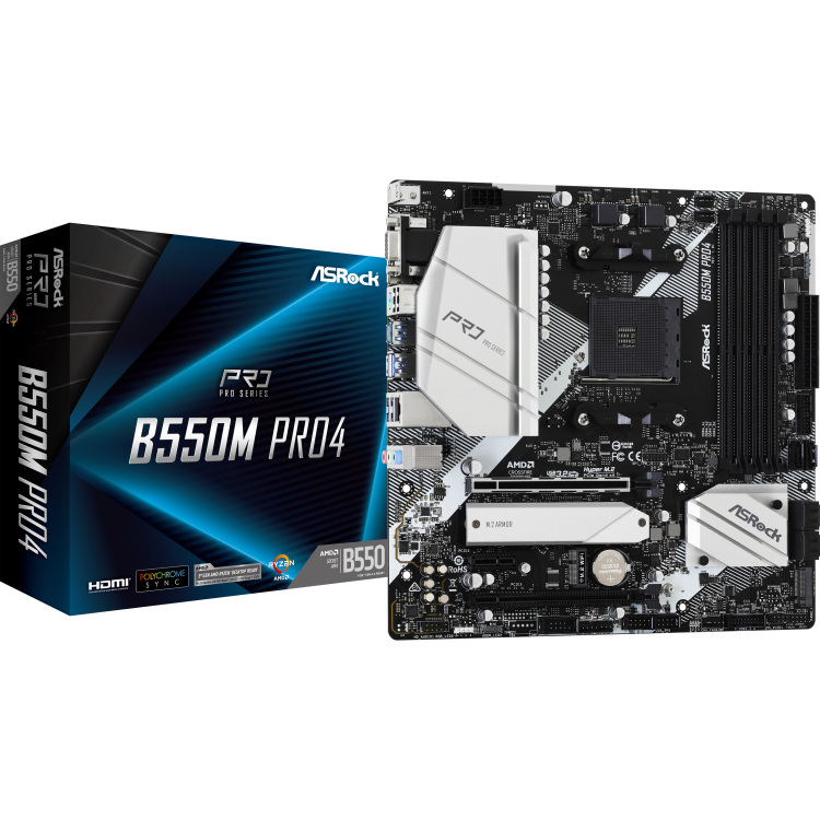 ASRock B550M Pro4 moederbord RAID, Gb-LAN, Sound, µATX