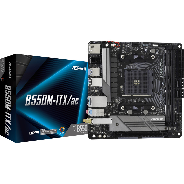 ASRock B550M-ITX/ac moederbord RAID, Gb-LAN, WiFi 5, BT, Sound, Mini-ITX