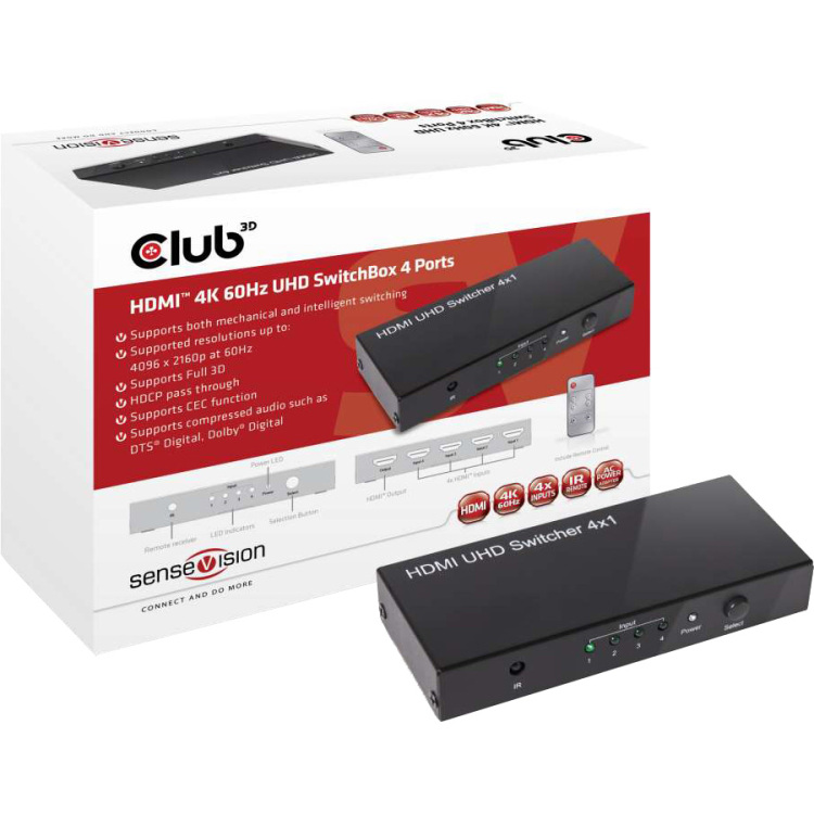 Club 3D HDMI 2.0 UHD Switchbox 4 ports adapter CSV-1370