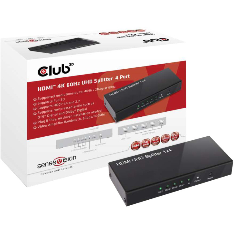 Club 3D HDMI 2.0 UHD Splitter 4 ports adapter CSV-1380