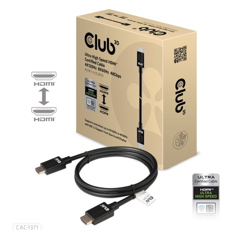 Club 3D Ultra High Speed HDM kabel 1 meter, 4K 120Hz, 8K 60Hz, 48Gbps