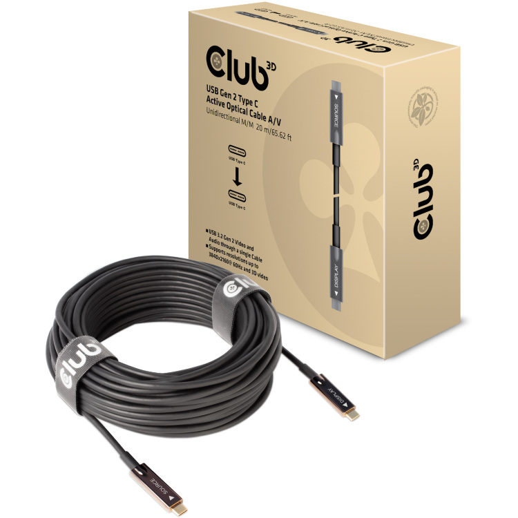 Club 3D USB-C Gen 2 Active Optical A/V Unidirectional M/M kabel 20 meter