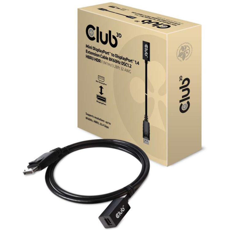 Club 3D Mini DisplayPort > DisplayPort 1.4 (male) verlengkabel 0,1 meter