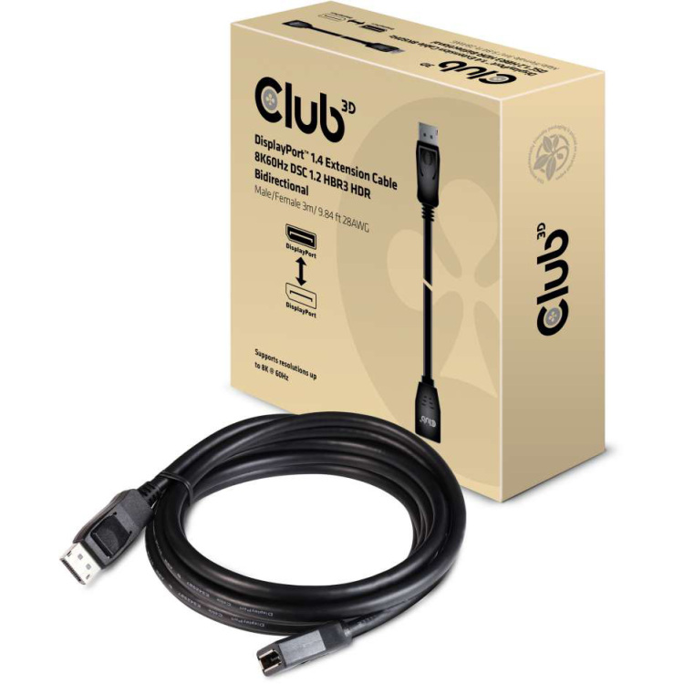 Club 3D DisplayPort 1.4 DSC 1.2 HBR3 HDR Bidirectionaal kabel 3 meter, 8K 60Hz