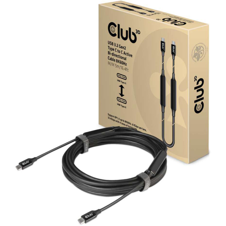 Club 3D USB-C 3.2 Gen2 > USB-C Active bi-directional kabel 5 meter, 8K 60Hz