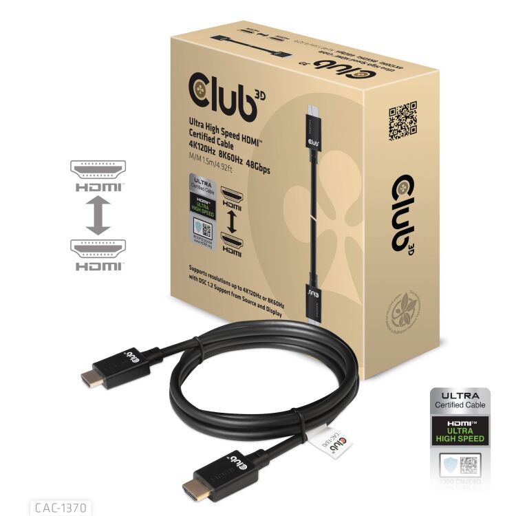 Club 3D Ultra High Speed HDMI 2.1 kabel 1,5 meter, 4K 120Hz, 8K 60Hz