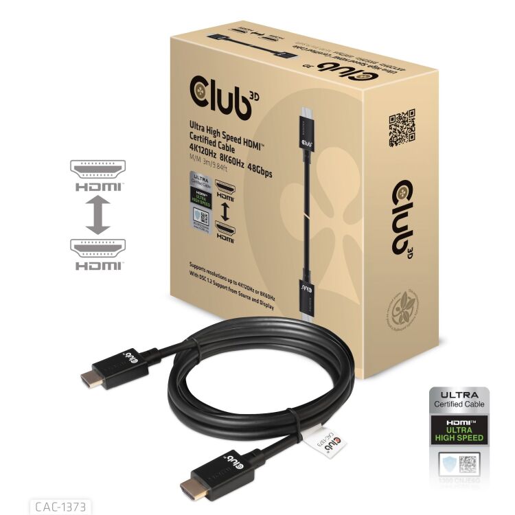 Club 3D Ultra High Speed HDMI kabel 3 meter, 4K 120Hz, 8K 60Hz, 48Gbps