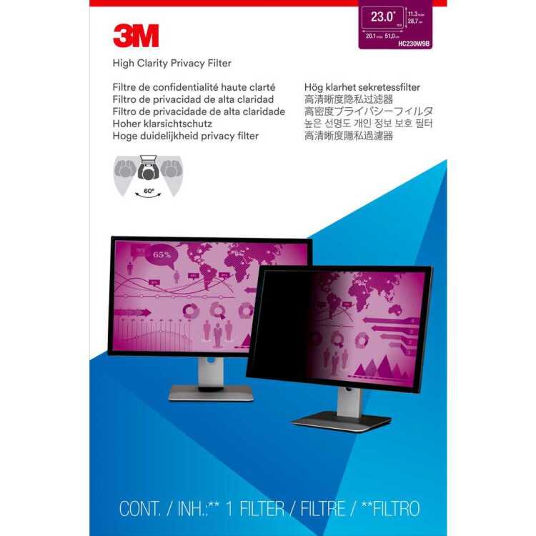 3M High Clarity Privacyfilter voor breedbeeldscherm voor desktop 23" (16:9) inkijkbeveiliging