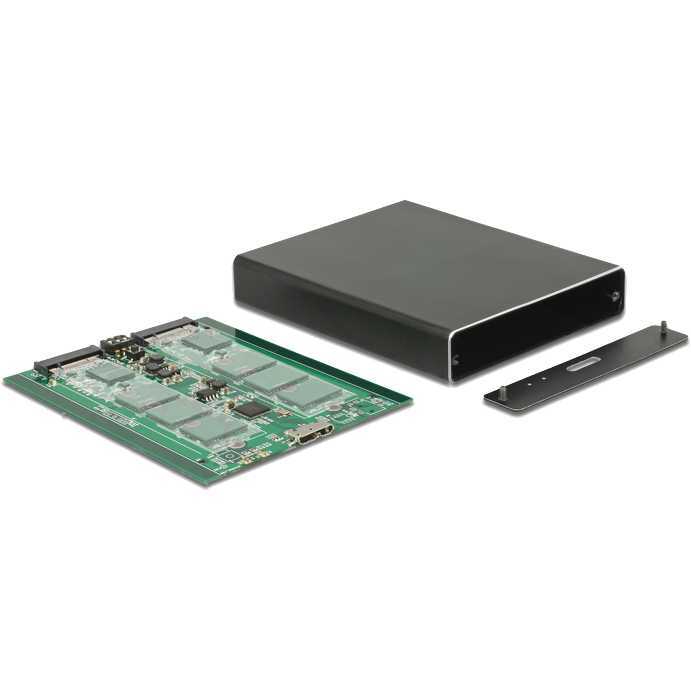 DeLOCK 2x M.2 Key B SATA > SuperSpeed USB 10 Gbps (USB 3.1 Gen 2) met RAID externe behuizing Micro-USB-B 3.1