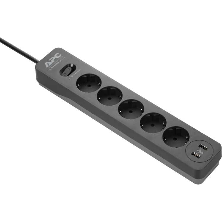 APC PME5U2B-GR stekkerdoos met overspanningsbeveiliging stekkerdoos 5x stopcontact + 2x USB Surge lader